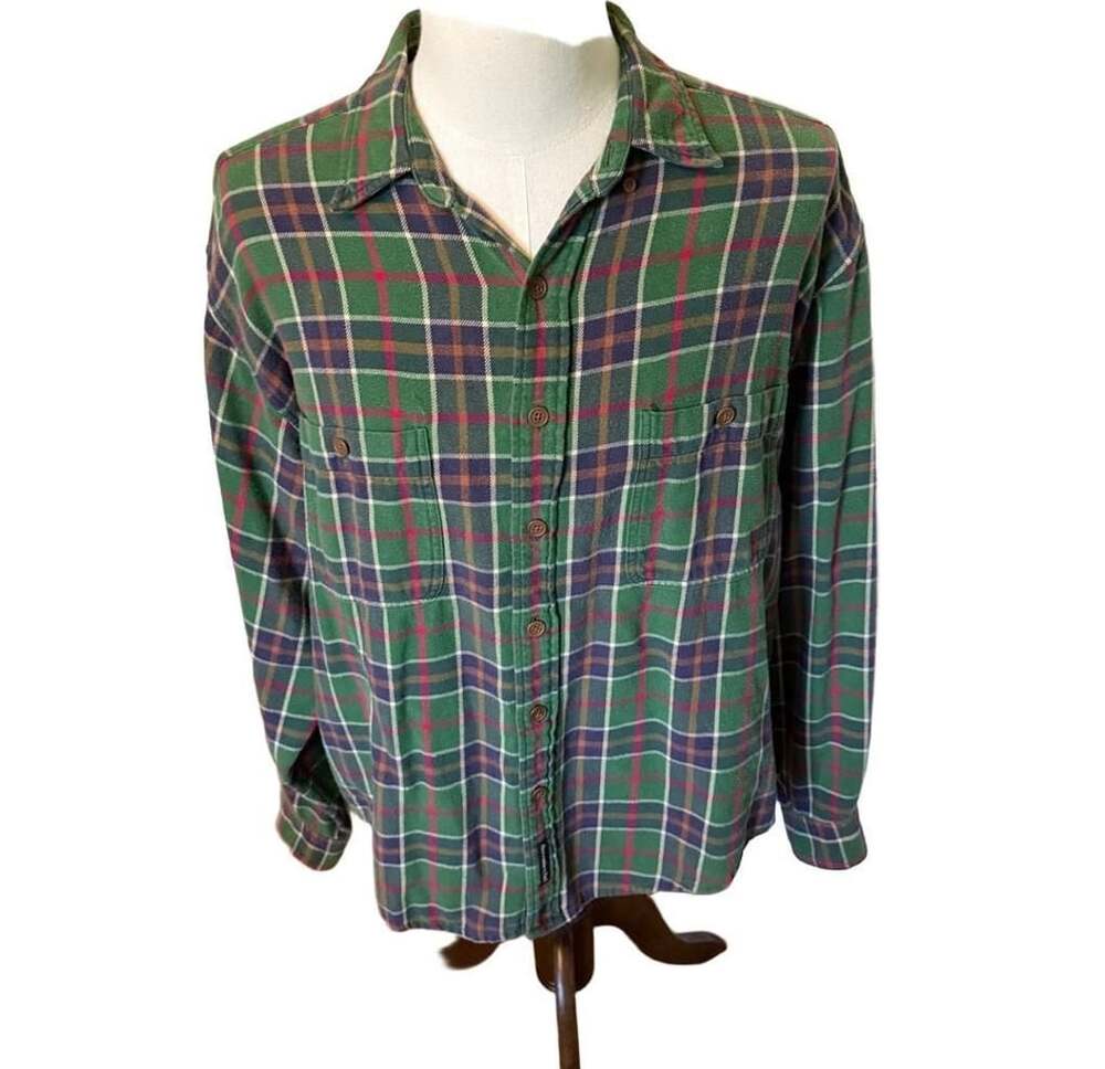 Abercrombie & Fitch Vintage Green Plaid Flannel Button Down Long Sleeve Shirt Me